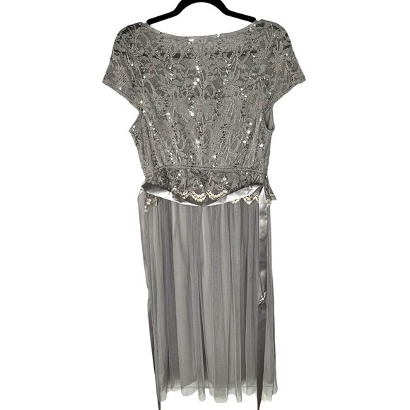 1950's VINTAGE 6 Stretch Lace Tulle Fit & Flare Midi Dres Sequin Gray Silver EUC - Picture 12 of 12